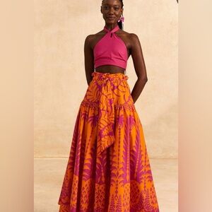 FARM Rio Orange Pineapple Love Organic Cotton Maxi Skirt